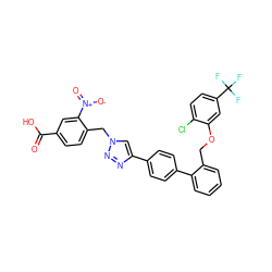 O=C(O)c1ccc(Cn2cc(-c3ccc(-c4ccccc4COc4cc(C(F)(F)F)ccc4Cl)cc3)nn2)c([N+](=O)[O-])c1 ZINC000084710793