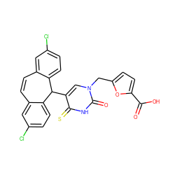 O=C(O)c1ccc(Cn2cc(C3c4ccc(Cl)cc4C=Cc4cc(Cl)ccc43)c(=S)[nH]c2=O)o1 ZINC000140213272