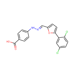 O=C(O)c1ccc(N/N=C/c2ccc(-c3cc(Cl)ccc3Cl)o2)cc1 ZINC000005528893