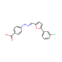 O=C(O)c1ccc(N/N=C/c2ccc(-c3cccc(Cl)c3)o2)cc1 ZINC000005574003