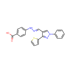 O=C(O)c1ccc(N/N=C/c2cn(-c3ccccc3)nc2-c2cccs2)cc1 ZINC000004963596