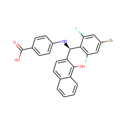 O=C(O)c1ccc(N[C@H](c2ccc3ccccc3c2O)c2c(F)cc(Br)cc2F)cc1 ZINC000653805040