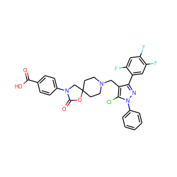 O=C(O)c1ccc(N2CC3(CCN(Cc4c(-c5cc(F)c(F)cc5F)nn(-c5ccccc5)c4Cl)CC3)OC2=O)cc1 ZINC000114356499