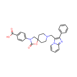 O=C(O)c1ccc(N2CC3(CCN(Cc4c(-c5ccccc5)nc5ccccn45)CC3)OC2=O)cc1 ZINC000114366499