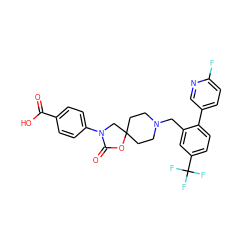 O=C(O)c1ccc(N2CC3(CCN(Cc4cc(C(F)(F)F)ccc4-c4ccc(F)nc4)CC3)OC2=O)cc1 ZINC000144587196