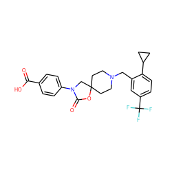 O=C(O)c1ccc(N2CC3(CCN(Cc4cc(C(F)(F)F)ccc4C4CC4)CC3)OC2=O)cc1 ZINC000144511879