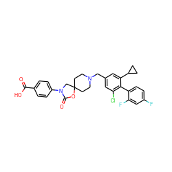 O=C(O)c1ccc(N2CC3(CCN(Cc4cc(Cl)c(-c5ccc(F)cc5F)c(C5CC5)c4)CC3)OC2=O)cc1 ZINC000147749590