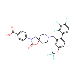 O=C(O)c1ccc(N2CC3(CCN(Cc4cc(OC(F)(F)F)ccc4-c4ccc(F)c(F)c4F)CC3)OC2=O)cc1 ZINC000114355330