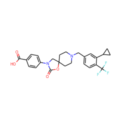 O=C(O)c1ccc(N2CC3(CCN(Cc4ccc(C(F)(F)F)c(C5CC5)c4)CC3)OC2=O)cc1 ZINC000114359244