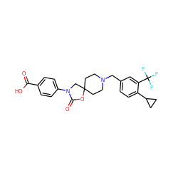 O=C(O)c1ccc(N2CC3(CCN(Cc4ccc(C5CC5)c(C(F)(F)F)c4)CC3)OC2=O)cc1 ZINC000144550362