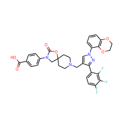 O=C(O)c1ccc(N2CC3(CCN(Cc4cn(-c5cccc6c5OCCO6)nc4-c4ccc(F)c(F)c4F)CC3)OC2=O)cc1 ZINC000144617543