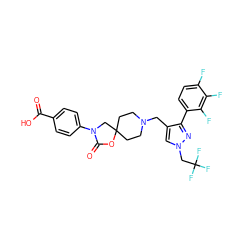 O=C(O)c1ccc(N2CC3(CCN(Cc4cn(CC(F)(F)F)nc4-c4ccc(F)c(F)c4F)CC3)OC2=O)cc1 ZINC000144616023