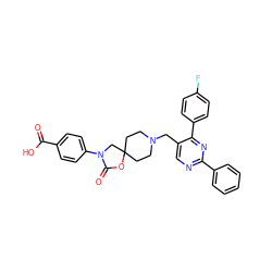 O=C(O)c1ccc(N2CC3(CCN(Cc4cnc(-c5ccccc5)nc4-c4ccc(F)cc4)CC3)OC2=O)cc1 ZINC000114355310