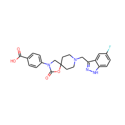 O=C(O)c1ccc(N2CC3(CCN(Cc4n[nH]c5ccc(F)cc45)CC3)OC2=O)cc1 ZINC000114360921