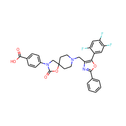 O=C(O)c1ccc(N2CC3(CCN(Cc4nc(-c5ccccc5)oc4-c4cc(F)c(F)cc4F)CC3)OC2=O)cc1 ZINC000114359618