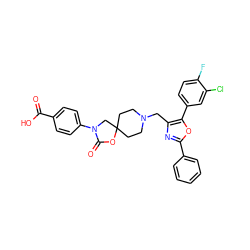 O=C(O)c1ccc(N2CC3(CCN(Cc4nc(-c5ccccc5)oc4-c4ccc(F)c(Cl)c4)CC3)OC2=O)cc1 ZINC000114361463