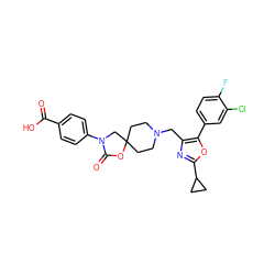 O=C(O)c1ccc(N2CC3(CCN(Cc4nc(C5CC5)oc4-c4ccc(F)c(Cl)c4)CC3)OC2=O)cc1 ZINC000144608968