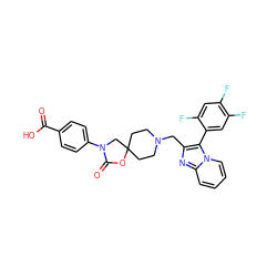 O=C(O)c1ccc(N2CC3(CCN(Cc4nc5ccccn5c4-c4cc(F)c(F)cc4F)CC3)OC2=O)cc1 ZINC000144615587