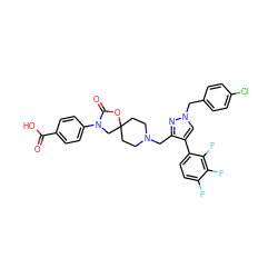 O=C(O)c1ccc(N2CC3(CCN(Cc4nn(Cc5ccc(Cl)cc5)cc4-c4ccc(F)c(F)c4F)CC3)OC2=O)cc1 ZINC000144534212