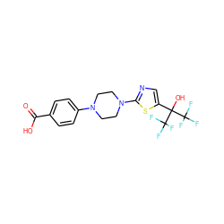 O=C(O)c1ccc(N2CCN(c3ncc(C(O)(C(F)(F)F)C(F)(F)F)s3)CC2)cc1 ZINC000064540690