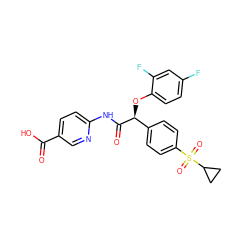 O=C(O)c1ccc(NC(=O)[C@@H](Oc2ccc(F)cc2F)c2ccc(S(=O)(=O)C3CC3)cc2)nc1 ZINC000145230785