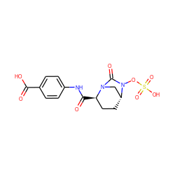 O=C(O)c1ccc(NC(=O)[C@@H]2CC[C@@H]3CN2C(=O)N3OS(=O)(=O)O)cc1 ZINC000096168620