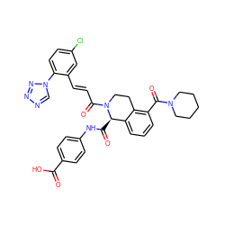 O=C(O)c1ccc(NC(=O)[C@@H]2c3cccc(C(=O)N4CCCCC4)c3CCN2C(=O)/C=C/c2cc(Cl)ccc2-n2cnnn2)cc1 ZINC001772576743