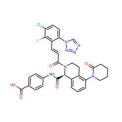 O=C(O)c1ccc(NC(=O)[C@@H]2c3cccc(N4CCCCC4=O)c3CCN2C(=O)/C=C/c2c(-n3cnnn3)ccc(Cl)c2F)cc1 ZINC001772581089