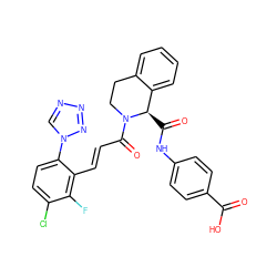 O=C(O)c1ccc(NC(=O)[C@@H]2c3ccccc3CCN2C(=O)/C=C/c2c(-n3cnnn3)ccc(Cl)c2F)cc1 ZINC000148118857