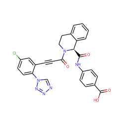 O=C(O)c1ccc(NC(=O)[C@@H]2c3ccccc3CCN2C(=O)C#Cc2cc(Cl)ccc2-n2cnnn2)cc1 ZINC000145864492