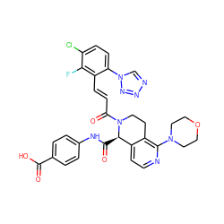 O=C(O)c1ccc(NC(=O)[C@@H]2c3ccnc(N4CCOCC4)c3CCN2C(=O)/C=C/c2c(-n3cnnn3)ccc(Cl)c2F)cc1 ZINC000224062771