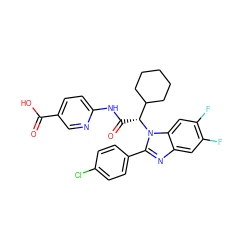 O=C(O)c1ccc(NC(=O)[C@H](C2CCCCC2)n2c(-c3ccc(Cl)cc3)nc3cc(F)c(F)cc32)nc1 ZINC000066076713