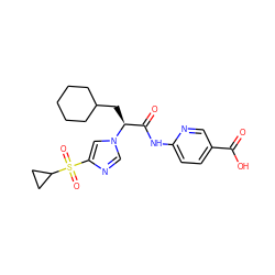 O=C(O)c1ccc(NC(=O)[C@H](CC2CCCCC2)n2cnc(S(=O)(=O)C3CC3)c2)nc1 ZINC000103241230