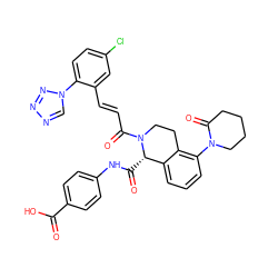 O=C(O)c1ccc(NC(=O)[C@H]2c3cccc(N4CCCCC4=O)c3CCN2C(=O)/C=C/c2cc(Cl)ccc2-n2cnnn2)cc1 ZINC000148059548