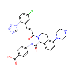 O=C(O)c1ccc(NC(=O)[C@H]2c3cccc(N4CCNCC4)c3CCN2C(=O)/C=C/c2cc(Cl)ccc2-n2cnnn2)cc1 ZINC000148058654