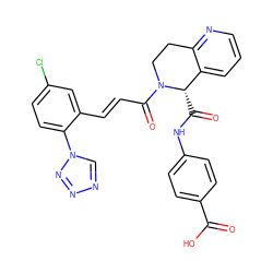 O=C(O)c1ccc(NC(=O)[C@H]2c3cccnc3CCN2C(=O)/C=C/c2cc(Cl)ccc2-n2cnnn2)cc1 ZINC000145860708