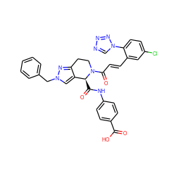 O=C(O)c1ccc(NC(=O)[C@H]2c3cn(Cc4ccccc4)nc3CCN2C(=O)/C=C/c2cc(Cl)ccc2-n2cnnn2)cc1 ZINC000148125622