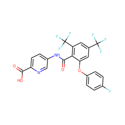 O=C(O)c1ccc(NC(=O)c2c(Oc3ccc(F)cc3)cc(C(F)(F)F)cc2C(F)(F)F)cn1 ZINC000143190237