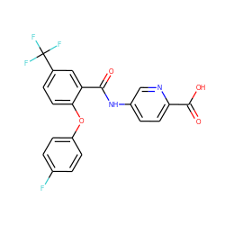 O=C(O)c1ccc(NC(=O)c2cc(C(F)(F)F)ccc2Oc2ccc(F)cc2)cn1 ZINC000143184983