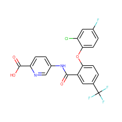 O=C(O)c1ccc(NC(=O)c2cc(C(F)(F)F)ccc2Oc2ccc(F)cc2Cl)cn1 ZINC000143205579