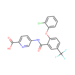 O=C(O)c1ccc(NC(=O)c2cc(C(F)(F)F)ccc2Oc2ccccc2Cl)cn1 ZINC000143163166