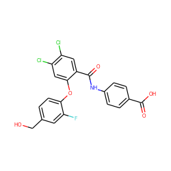 O=C(O)c1ccc(NC(=O)c2cc(Cl)c(Cl)cc2Oc2ccc(CO)cc2F)cc1 ZINC000218493019