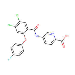 O=C(O)c1ccc(NC(=O)c2cc(Cl)c(Cl)cc2Oc2ccc(F)cc2)cn1 ZINC000143189600