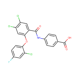 O=C(O)c1ccc(NC(=O)c2cc(Cl)c(Cl)cc2Oc2ccc(F)cc2Cl)cc1 ZINC000143187457