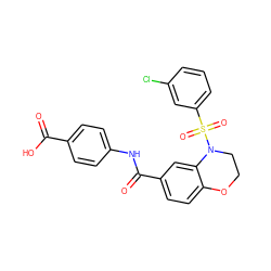 O=C(O)c1ccc(NC(=O)c2ccc3c(c2)N(S(=O)(=O)c2cccc(Cl)c2)CCO3)cc1 ZINC000114518681