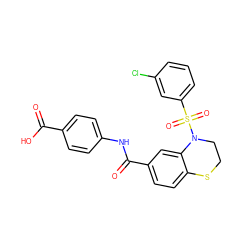 O=C(O)c1ccc(NC(=O)c2ccc3c(c2)N(S(=O)(=O)c2cccc(Cl)c2)CCS3)cc1 ZINC000114516406