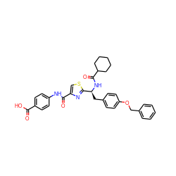 O=C(O)c1ccc(NC(=O)c2csc([C@H](Cc3ccc(OCc4ccccc4)cc3)NC(=O)C3CCCCC3)n2)cc1 ZINC000096285498