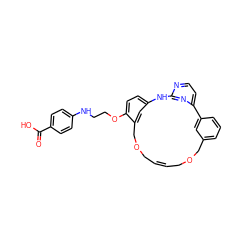 O=C(O)c1ccc(NCCOc2ccc3cc2COC/C=C/COCc2cccc(c2)-c2ccnc(n2)N3)cc1 ZINC001772585655