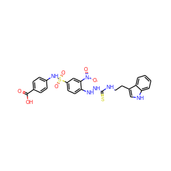 O=C(O)c1ccc(NS(=O)(=O)c2ccc(NNC(=S)NCCc3c[nH]c4ccccc34)c([N+](=O)[O-])c2)cc1 ZINC000027748994