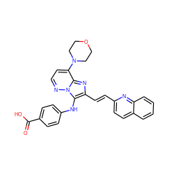 O=C(O)c1ccc(Nc2c(/C=C/c3ccc4ccccc4n3)nc3c(N4CCOCC4)ccnn23)cc1 ZINC001772636632